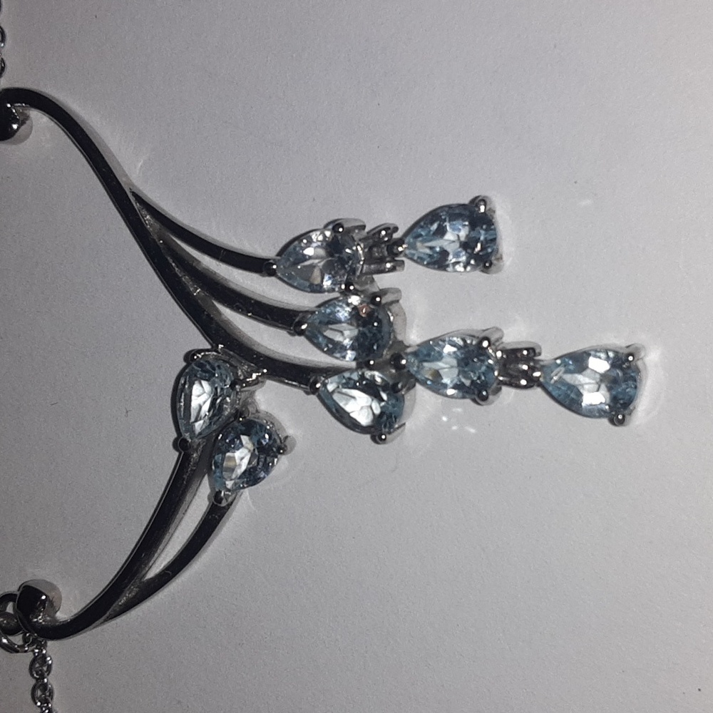 Sky blue topaz necklace in stainless steel.   Magnetic clasp.